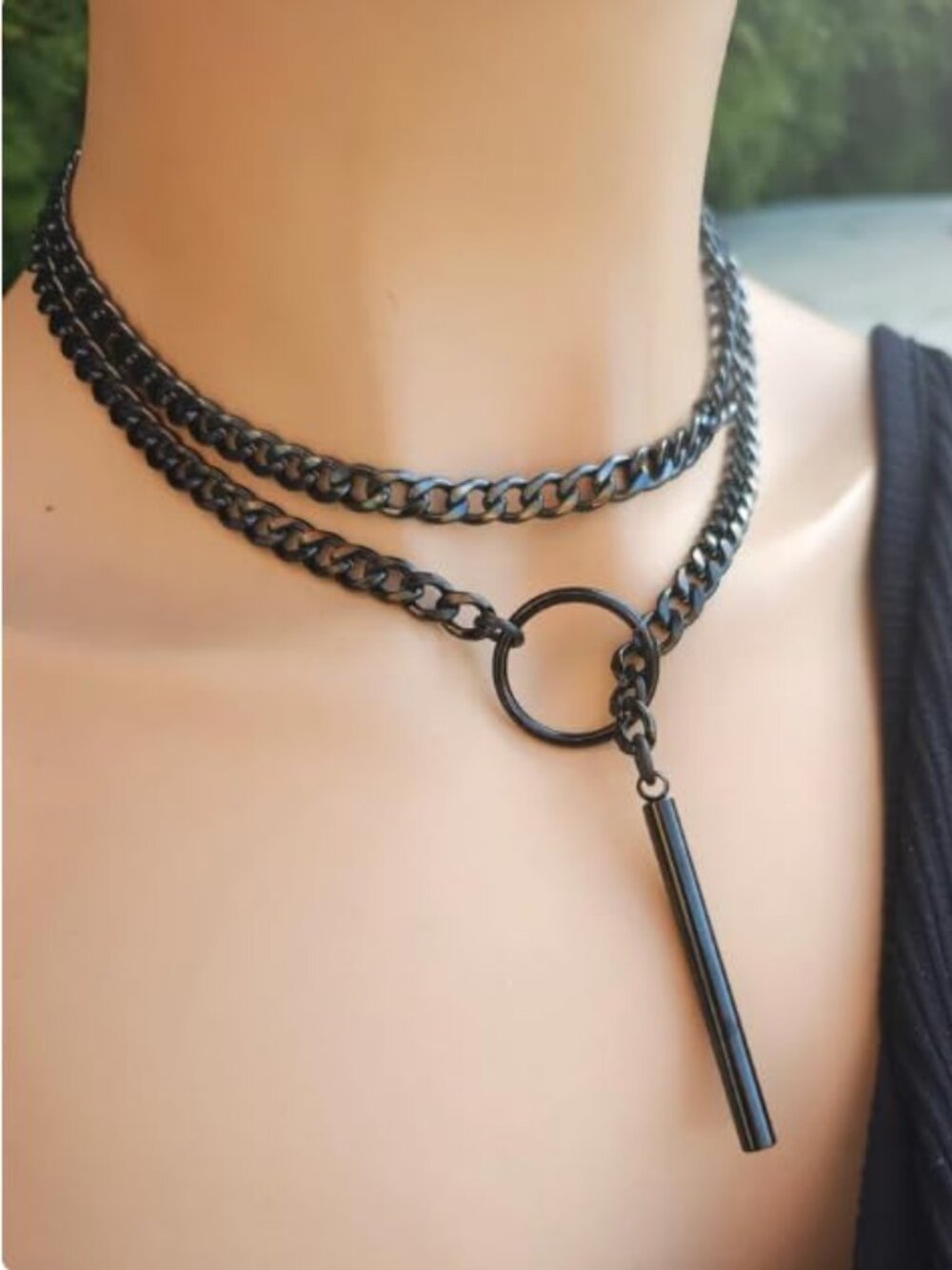 Black Stain Steel Lariat Y Necklaces Wrap Choker Necklace Punk Gothic Bar